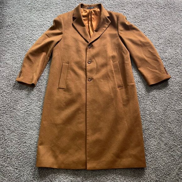 Faconnable Men’s 100% Cashmere Overcoat Coat Cupro Lined Sz 54 R Brown